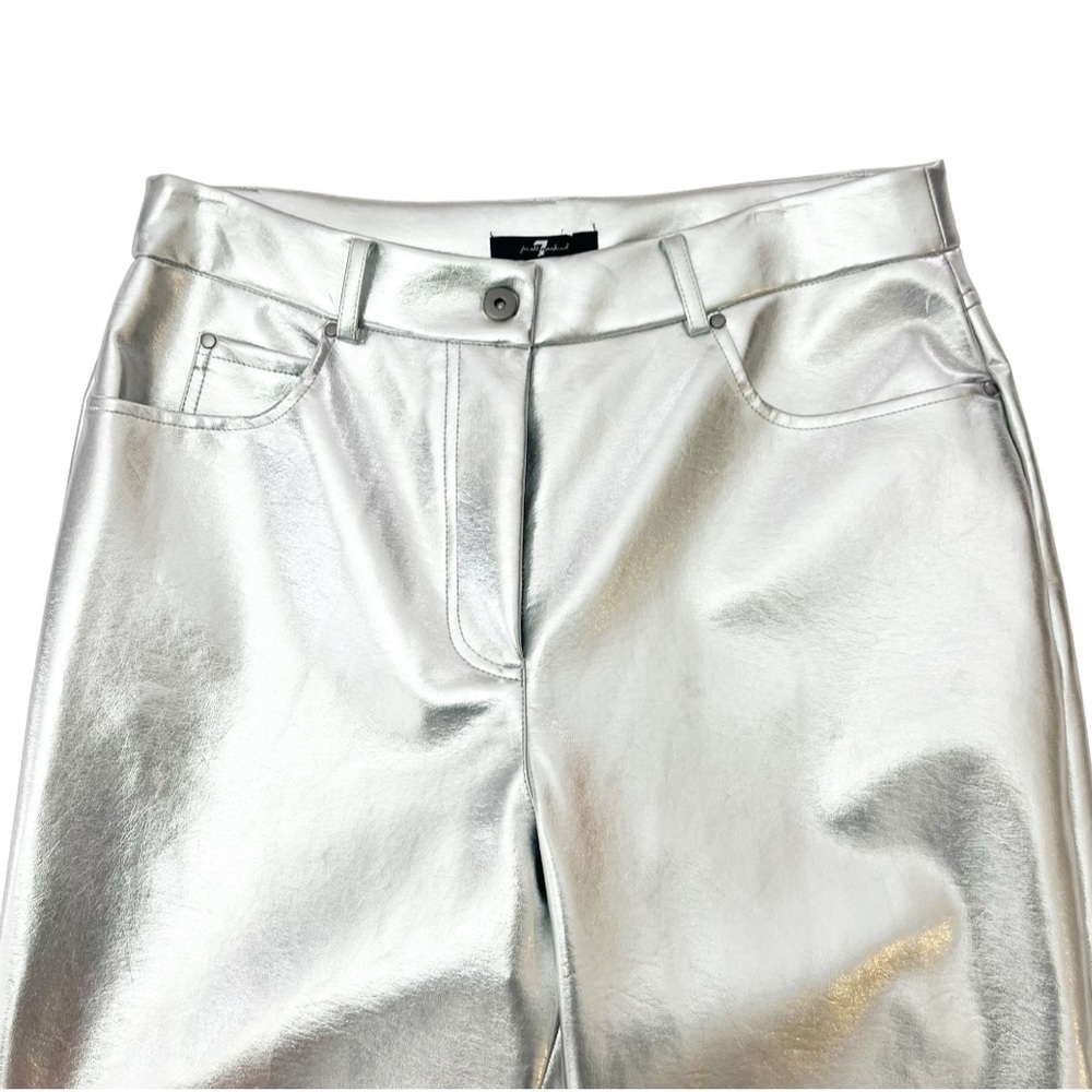 NEW 7 For All Mankind Metallic Straight Leg Faux Leather Pants Silver Size LG - Picture 7 of 11